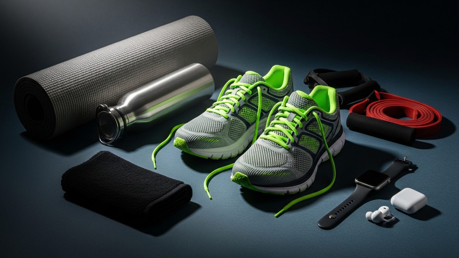 Tenis para correr y equipo fitness, fotografía deportiva
